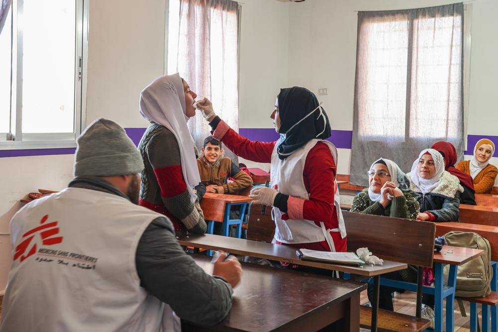 MSF teams vaccinating against cholera in a school in Arsal, Lebanon. Photo taken on November 23rd, 2022 © Carmen Yahchouchi/MSF