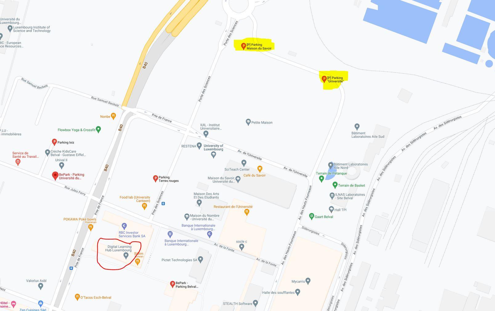 Plan d&#039;accès parkings Université